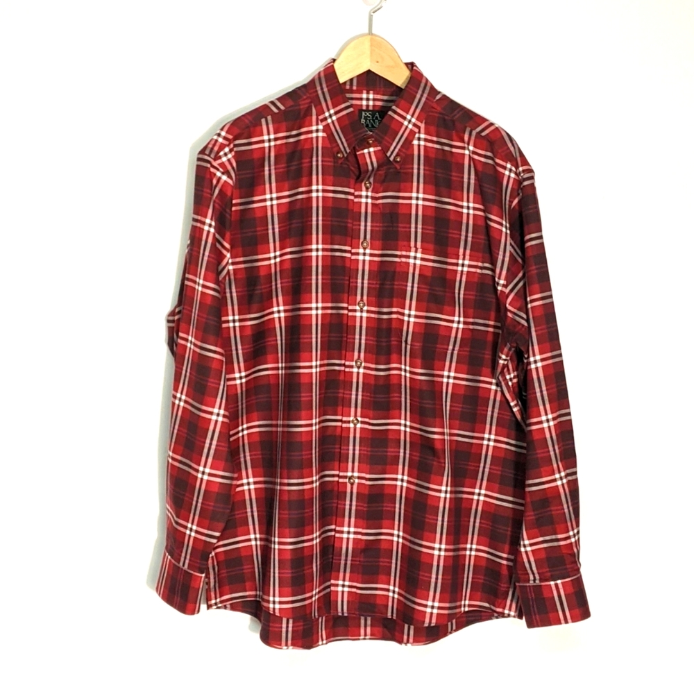 Jos. A. Bank Traveler's Collection Red Plaid Shirt